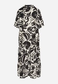 Born2be - Czarna Wiskozowa Rozkloszowana Sukienka z Falbaną Filindania. Okazja: na co dzień. Kolor: czarny. Materiał: wiskoza. Styl: elegancki, casual #2