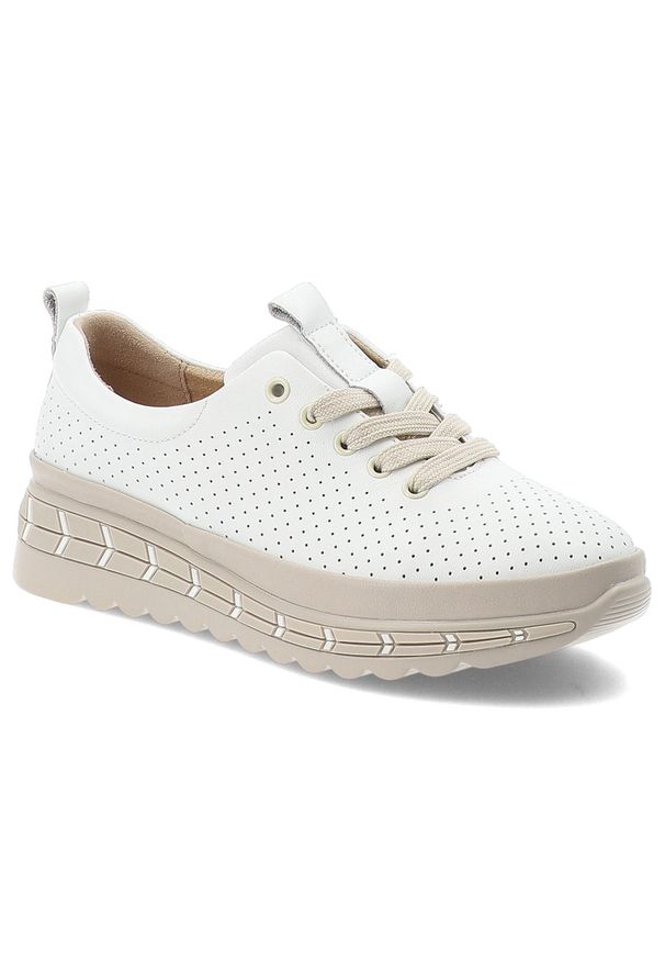 Półbuty damskie Filippo, ze skóry naturalnej perforowana cholewka sznurowane gruba podeszwa casual komfortowe, białe, DP7803/26. Okazja: na co dzień. Zapięcie: sznurówki. Kolor: biały. Materiał: skóra. Szerokość cholewki: normalna. Styl: casual