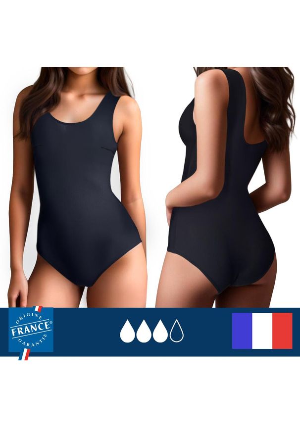 PLIM UNDERWEAR - Menstruacyjny strój kąpielowy 1-częściowy dla nastolatek – duża chłonność. Kolor: czarny