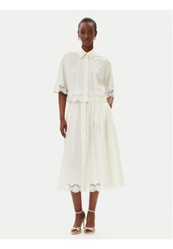 TwinSet - TWINSET Spódnica trapezowa 251TT2095 Écru Regular Fit. Materiał: bawełna