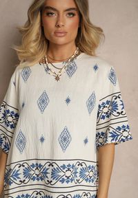 Renee - Beżowo-Niebieski Komplet z Wiskozy w Etniczny Wzór Szerokie Spodnie i T-shirt Sarivianne. Kolor: niebieski. Materiał: wiskoza #4