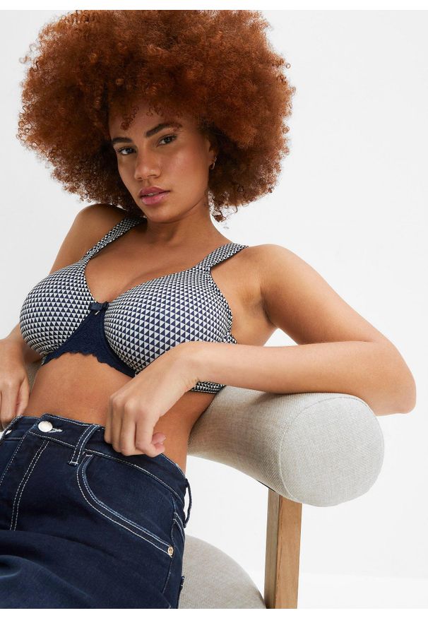 bonprix - Biustonosz minimizer z wyściełanymi ramiączkami. Kolor: niebieski. Wzór: gładki