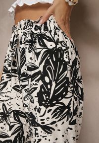 Renee - Białe Spodnie z Wiskozą o Szerokim Kroju High Waist w Kwiatowy Wzór Ellorine. Okazja: na co dzień. Stan: podwyższony. Kolor: biały. Materiał: wiskoza. Wzór: kwiaty. Styl: elegancki, casual #3
