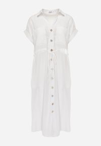 Renee - Biała Sukienka Koszulowa z Materiałowym Paskiem Zapinana na Guziki Quintia. Okazja: na co dzień. Kolor: biały. Materiał: materiał. Typ sukienki: koszulowe. Styl: elegancki, klasyczny, casual #7