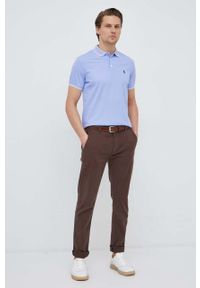Polo Ralph Lauren polo męski kolor niebieski z aplikacją. Typ kołnierza: polo. Kolor: niebieski. Materiał: poliester. Długość rękawa: krótki rękaw. Długość: krótkie. Wzór: aplikacja #4