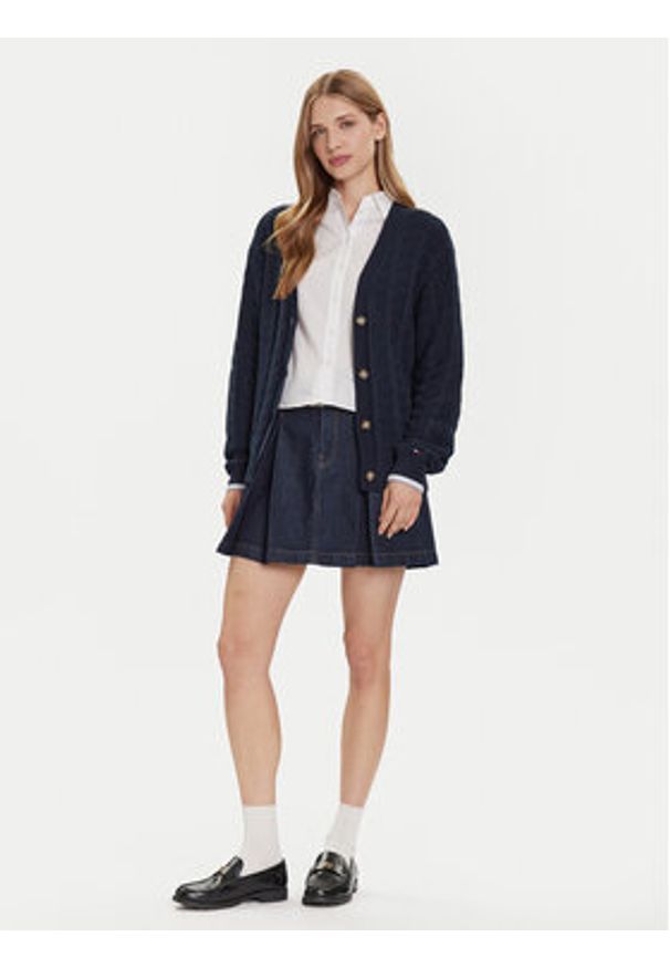 Tommy Jeans Kardigan Cable DW0DW21681 Granatowy Relaxed Fit. Kolor: niebieski. Materiał: bawełna