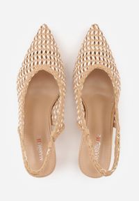 Renee - Ciemnobeżowe Plecione Czółenka Slingback na Szpilce z Ażurową Cholewką Hibiscae. Okazja: na co dzień. Kolor: beżowy. Materiał: jeans. Szerokość cholewki: normalna. Wzór: ażurowy. Sezon: wiosna. Obcas: na szpilce. Styl: elegancki, casual, wizytowy #8