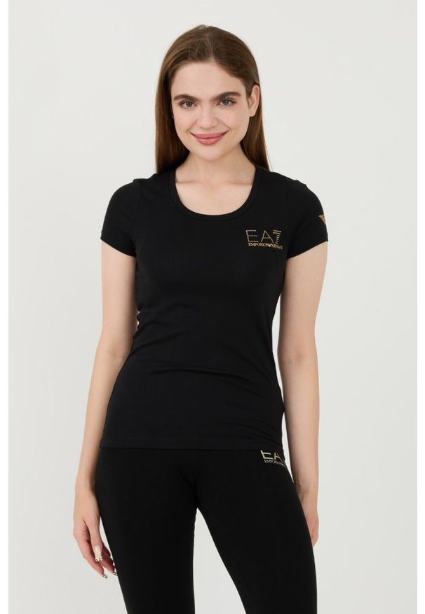 EA7 Emporio Armani - EA7 Czarny damski t-shirt, Rozmiar S. Kolor: czarny