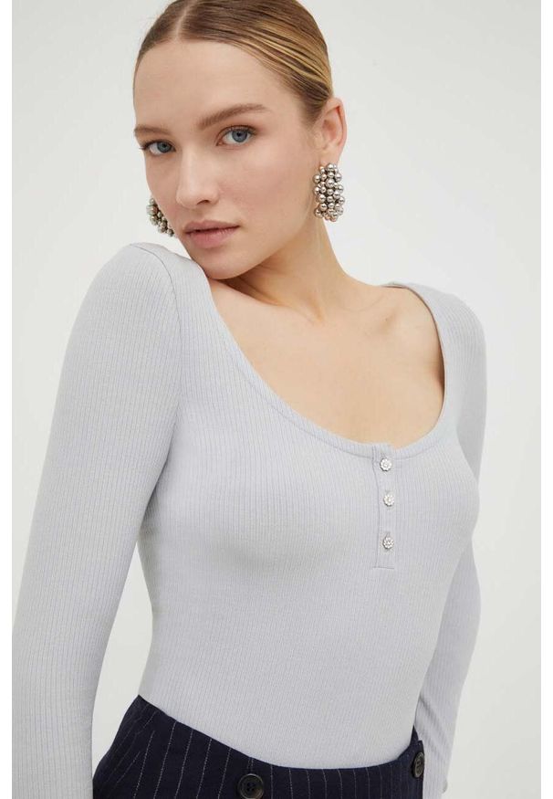 Guess longsleeve damski kolor szary. Kolor: szary. Długość rękawa: długi rękaw
