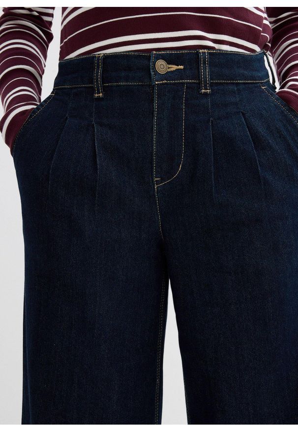 bonprix - Dżinsy o kroju wide leg, high waist z wygodnym paskiem. Stan: podwyższony. Kolor: niebieski. Styl: elegancki