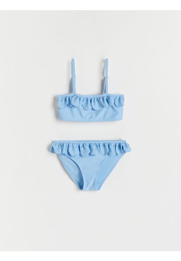 Reserved - Dwuczęściowy kostium kąpielowy z falbanką - jasnoniebieski. Kolor: niebieski. Materiał: materiał