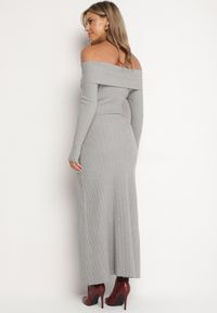 Born2be - Szara Rozkloszowana Sukienka z Wiskozą i Odkrytymi Ramionami Siannela. Okazja: na co dzień. Kolor: szary. Materiał: wiskoza. Długość rękawa: długi rękaw. Styl: klasyczny, casual, elegancki #7