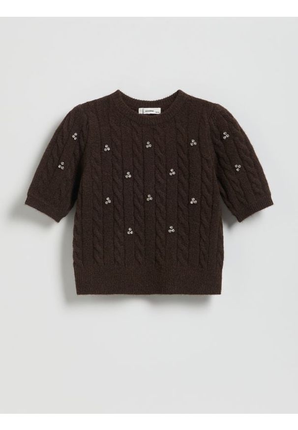Reserved - Sweter z dodatkiem wełny - brązowy. Kolor: brązowy. Materiał: wełna