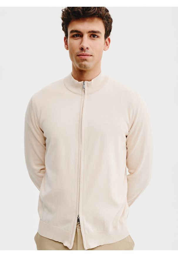 Pako Lorente - PAKO LORENTE – Sweter męski rozpinany w kolorze beżowym. Kolor: beżowy. Materiał: bawełna. Sezon: wiosna