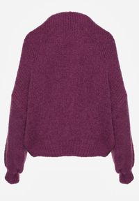 Renee - Fioletowy Kardigan z Wełną o Kroju Oversize z Wiązanymi Kokardami Elearina. Okazja: na co dzień. Typ kołnierza: kokarda. Kolor: fioletowy. Materiał: wełna. Styl: casual, street, elegancki #3