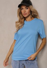 Renee - Jasnoniebieska Koszulka T-shirt Bawełniany o Klasycznym Fasonie Wasella. Okazja: na co dzień. Kolor: niebieski. Materiał: bawełna. Styl: klasyczny #3