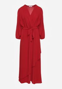 Renee - Czerwona Asymetryczna Koktajlowa Sukienka z Wiskozą Kopertowym Dekoltem i Paskiem Laniea. Okazja: na imprezę. Typ kołnierza: dekolt kopertowy. Kolor: czerwony. Materiał: wiskoza. Typ sukienki: kopertowe, asymetryczne. Styl: wizytowy #5