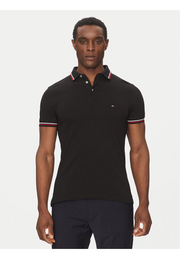 TOMMY HILFIGER - Tommy Hilfiger Polo Tipped MW0MW37346 Czarny Slim Fit. Typ kołnierza: polo. Kolor: czarny. Materiał: bawełna