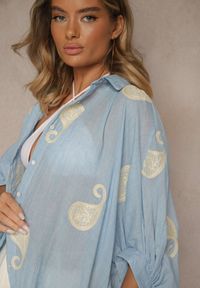 Renee - Niebieska Koszula Oversize z Bawełny Ozdobiona Haftami Liloselle. Okazja: na co dzień. Kolor: niebieski. Materiał: bawełna. Wzór: aplikacja, haft. Styl: elegancki, casual #4