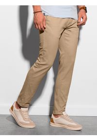 Ombre Clothing - Spodnie męskie chino P156 - beżowe - XXL. Okazja: na co dzień. Kolor: beżowy. Materiał: bawełna, tkanina, elastan. Styl: casual, klasyczny #6