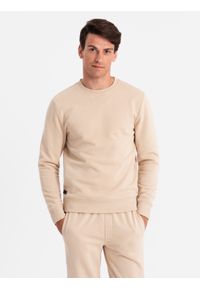 Ombre Clothing - Komplet dresowy męski bawełniany BASIC bluza nierozpinana + joggery – beżowy V6. Kolor: beżowy. Materiał: dresówka, bawełna. Wzór: jednolity #6