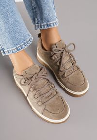 Born2be - Ciemnobeżowe Sneakersy na Kauczukowej Podeszwie Lurrive. Kolor: beżowy. Materiał: kauczuk #4