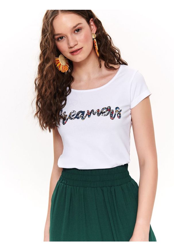 DRYWASH - Bawełniany t-shirt z napisem. Kolor: biały. Materiał: bawełna. Wzór: napisy