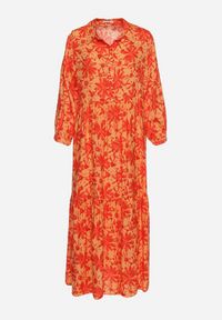 Born2be - Pomarańczowa Sukienka Maxi w Kwiatowy Wzór z Koszulową Górą Lithaia. Kolor: pomarańczowy. Długość rękawa: długi rękaw. Wzór: kwiaty. Sezon: wiosna, lato. Typ sukienki: koszulowe. Długość: maxi #4