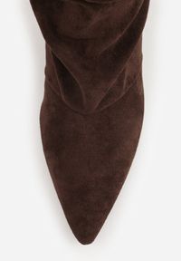 Born2be - Brązowe Botki na Szpilce z Marszczoną Cholewką Hailenia. Okazja: na co dzień. Kolor: brązowy. Szerokość cholewki: normalna. Obcas: na szpilce. Styl: casual, elegancki. Wysokość obcasa: średni #3