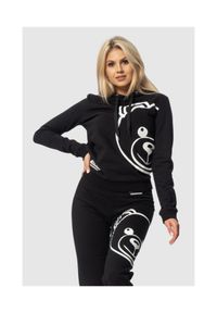 MOSCHINO Czarna bluza damska z kapturem, Rozmiar XS. Typ kołnierza: kaptur. Kolor: czarny. Wzór: nadruk #1