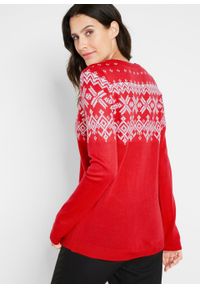 Sweter rozpinany z szerokimi rękawami, w norweski wzór bonprix czerwono-biały. Kolor: czerwony. Materiał: materiał, akryl #3