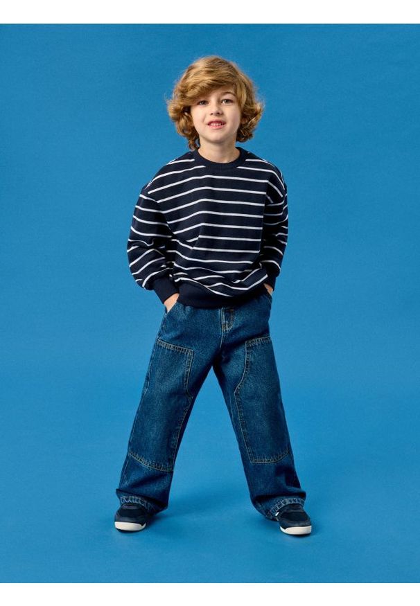 Sinsay - Jeansy baggy - granatowy. Kolor: niebieski