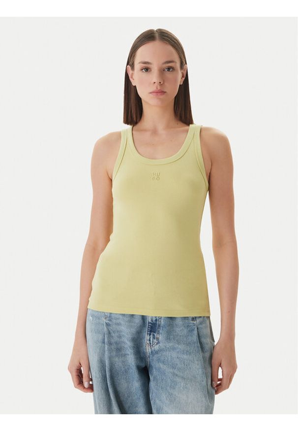 Hugo - HUGO Top Datamia 50514489 Zielony jasny Slim Fit. Kolor: zielony. Materiał: bawełna