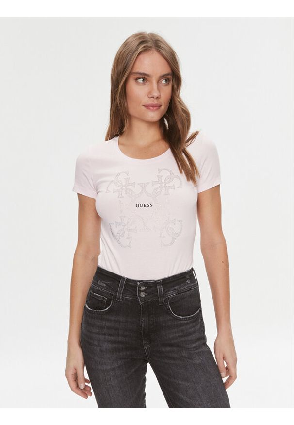 Guess T-Shirt W4RI35 J1314 Różowy Slim Fit. Kolor: różowy. Materiał: bawełna