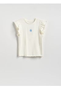 Reserved - Bluzka z falbankami - złamana biel. Typ kołnierza: kołnierz z falbankami. Materiał: bawełna