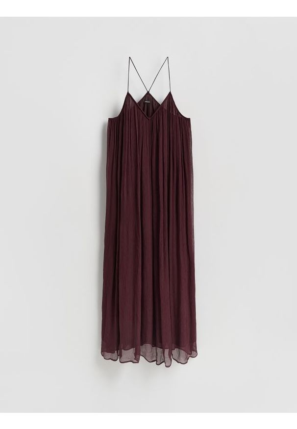 Reserved - Sukienka z wiskozy - bordowy. Kolor: czerwony. Materiał: wiskoza. Typ sukienki: proste