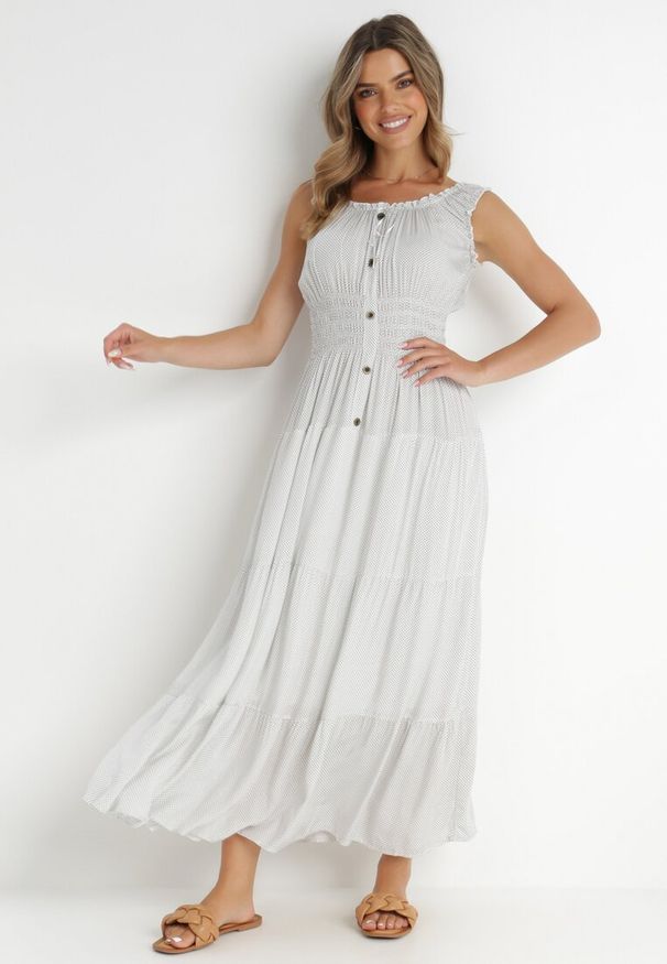 Born2be - Biała Sukienka Abill. Kolor: biały. Długość rękawa: bez rękawów. Sezon: lato. Styl: boho, wakacyjny. Długość: maxi