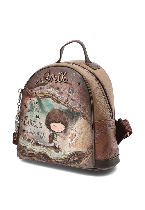 Brązowy Damski Plecak Z Laleczką Anekke. Kolor: brązowy. Materiał: materiał. Wzór: aplikacja. Styl: casual