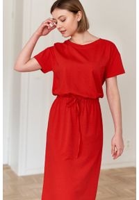 Marie Zélie - Sukienka Elwina czerwona. Okazja: na co dzień. Kolor: czerwony. Materiał: bawełna, dzianina, materiał, elastan, tkanina, guma. Długość rękawa: krótki rękaw. Typ sukienki: proste. Styl: casual #2
