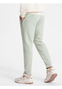 Ombre Clothing - Męskie spodnie joggery dresowe na gumce z przeszyciami – miętowe V3 - Rozmiar: S. Kolor: miętowy. Materiał: dresówka. Wzór: aplikacja