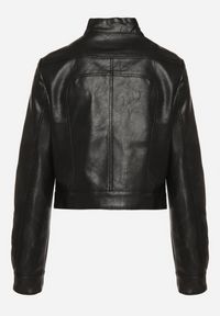 Born2be - Czarna Kurtka Ramoneska w Motocyklowym Stylu z Klamerką Terlia. Okazja: na co dzień. Kolor: czarny. Materiał: poliester, jeans. Styl: casual, klasyczny #6