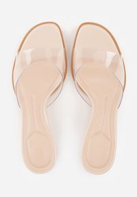 Renee - Beżowe Transparentne Klapki na Kaczuszce Helymna. Okazja: na co dzień. Kolor: beżowy. Materiał: jeans, skóra, koronka. Obcas: na szpilce. Styl: casual #7