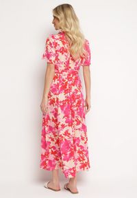 Born2be - Czerwona Sukienka Koszulowa z Krótkim Rękawem i Materiałowym Paskiem w Kwiaty Moaveere. Okazja: do pracy, na spacer. Kolor: czerwony. Materiał: materiał. Długość rękawa: krótki rękaw. Wzór: kwiaty. Typ sukienki: koszulowe. Styl: elegancki #7