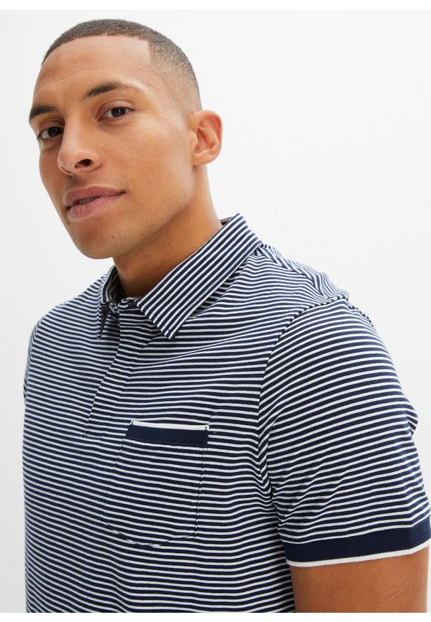 bonprix - Shirt polo w paski. Typ kołnierza: polo. Kolor: niebieski. Wzór: paski