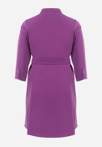 Born2be - Fioletowa Rozkloszowana Mini Sukienka Zapinana na Guziki z Materiałowym Paskiem Vleco. Kolor: fioletowy. Materiał: materiał. Długość: mini #4