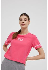 EA7 Emporio Armani T-shirt damski kolor fioletowy. Okazja: na co dzień. Kolor: fioletowy. Wzór: nadruk. Styl: casual #4