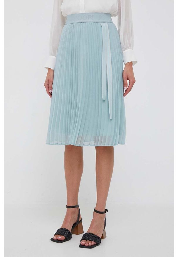 JOOP! - Joop! spódnica kolor turkusowy mini rozkloszowana. Kolor: turkusowy. Materiał: tkanina, materiał