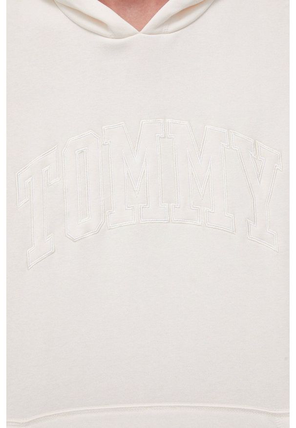Tommy Jeans bluza męska kolor beżowy z kapturem z aplikacją. Typ kołnierza: kaptur. Kolor: beżowy. Materiał: bawełna. Wzór: aplikacja