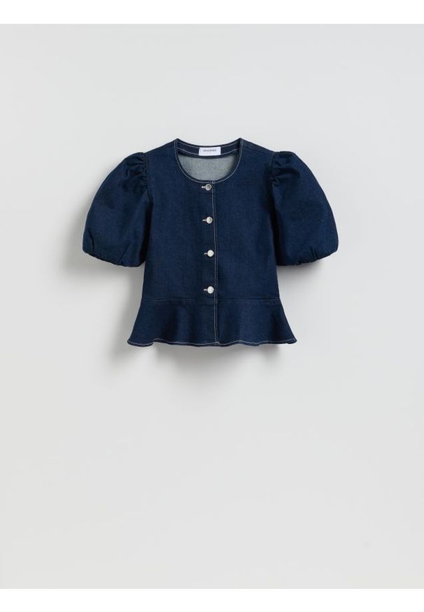 Reserved - Jeansowa bluzka z baskinką - granatowy. Kolor: niebieski. Materiał: jeans