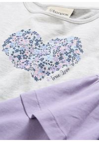 bonprix - Sukienka z dżerseju z czystej bawełny organicznej (2 sztuki). Typ kołnierza: kołnierz z falbankami. Kolor: szary. Materiał: jersey, bawełna. Długość rękawa: długi rękaw. Wzór: nadruk #2